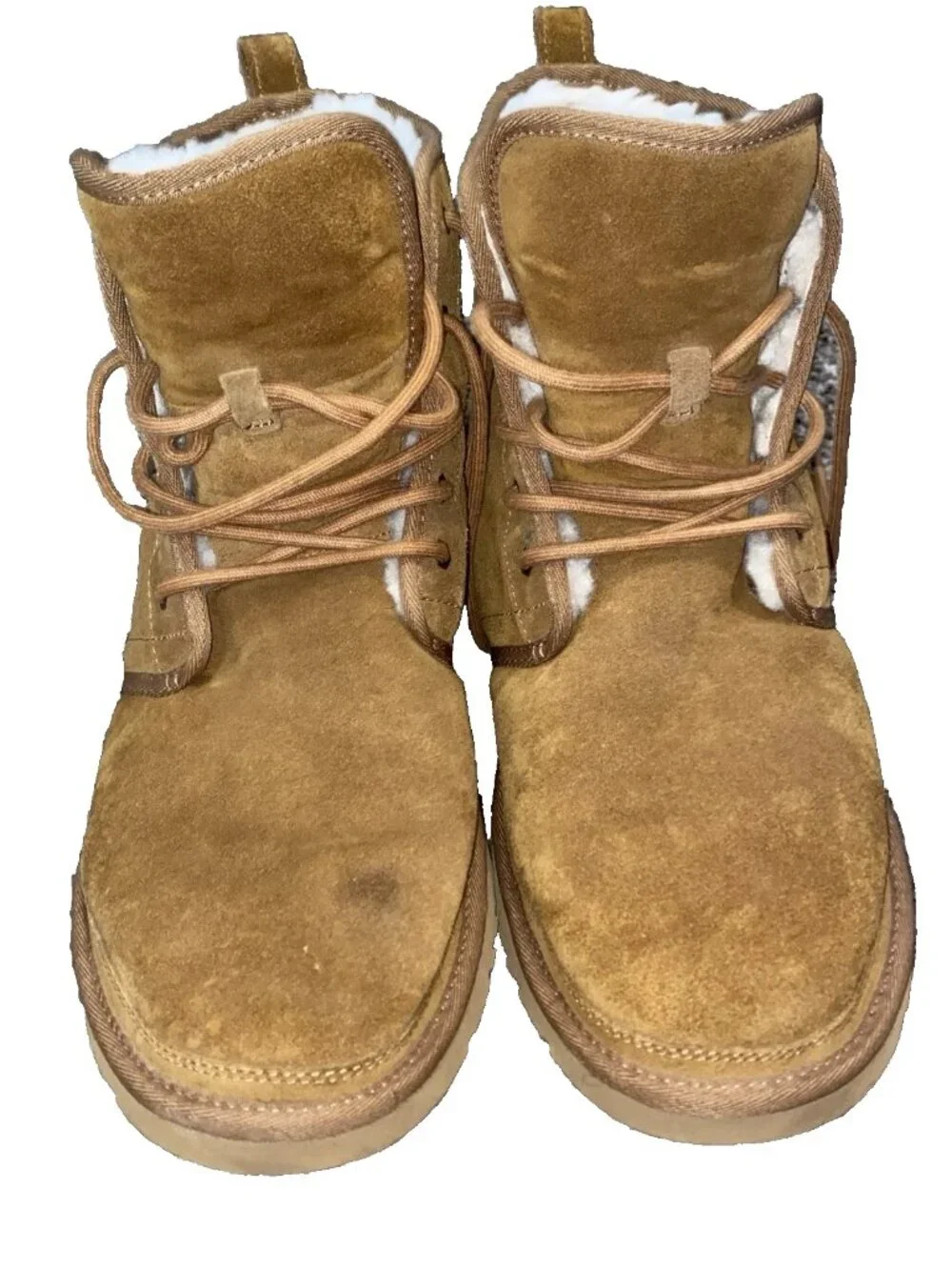 UGG Neumel Chestnut Suede Sheepskin Lined Chukka Boots Mens 13 EUC